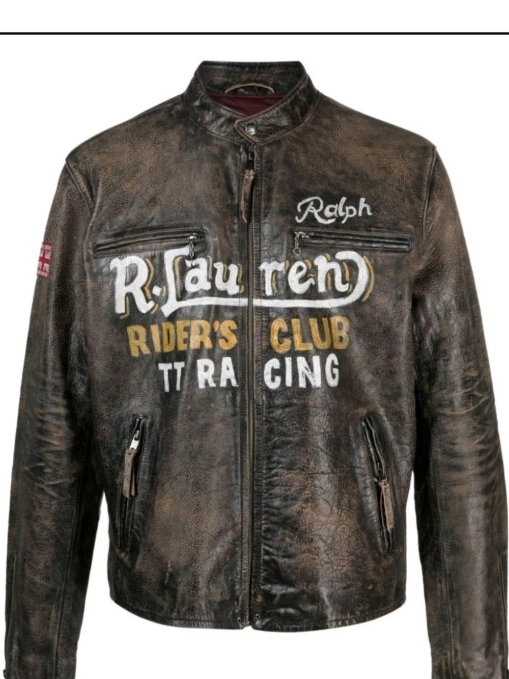 Ralph Lauren Vintage Men's Hand Painted Brown Distressed Leather Rider Jacket - Picture 8 of 16